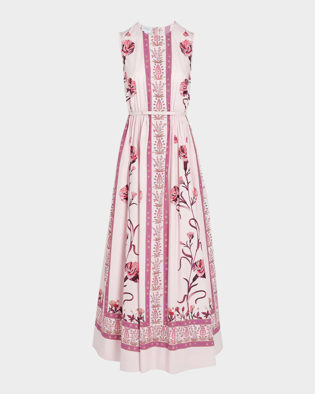 Border-Print Bow Sleeveless Maxi Dress